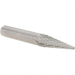 Made in USA - 1/4" Cut Diam, 1/4" Shank Diam, Cone Head Double Cut Burr - Carbide, Point End, 3/4" LOC, 2" OAL - USA Tool & Supply