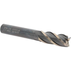 Value Collection - 7/16", 1" LOC, 3/8" Shank Diam, 2-11/16" OAL, 4 Flute, High Speed Steel Square End Mill - Single End, TiN Finish, Spiral Flute, 30° Helix, Centercutting, Right Hand Cut, Right Hand Flute - USA Tool & Supply