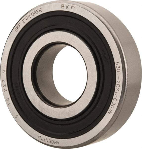 SKF - 25mm Bore Diam, 62mm OD, Double Seal Deep Groove Radial Ball Bearing - 17mm Wide, 1 Row, Round Bore, 11,600 Nm Static Capacity, 23,400 Nm Dynamic Capacity - USA Tool & Supply