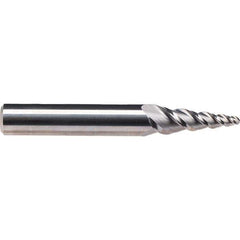 Emuge - 8° Taper Angle per Side, 3.85mm Small End Diam, 15mm LOC, Solid Carbide 3 Flute Tapered Ball End Mill - 62mm OAL, 6mm Shank Diam, Spiral Flute, 45° Helix - USA Tool & Supply
