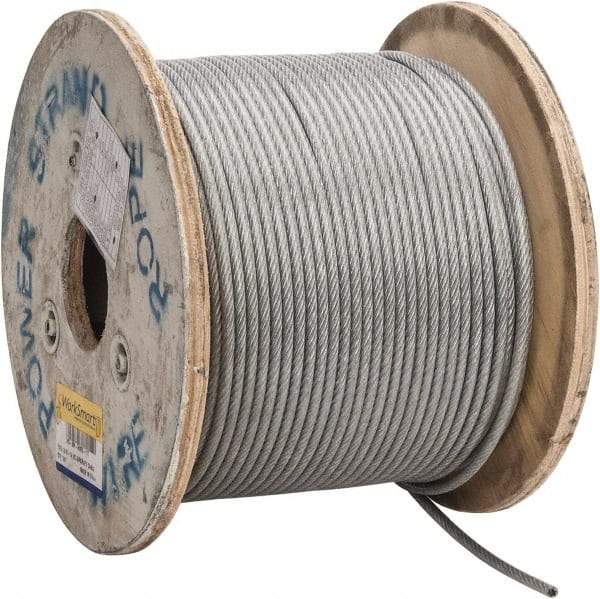 Value Collection - 1/4" x 3/16" Diam, Aircraft Cable - 4,200 Lb Breaking Strength, 7 x 19 Strand Core, Vinyl Coating - USA Tool & Supply