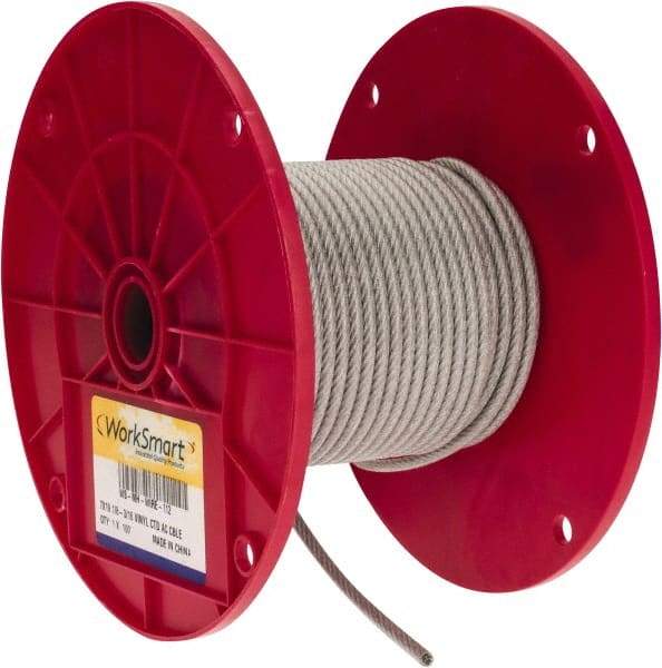 Value Collection - 3/16" x 1/8" Diam, Aircraft Cable - 2,000 Lb Breaking Strength, 7 x 19 Strand Core, Vinyl Coating - USA Tool & Supply