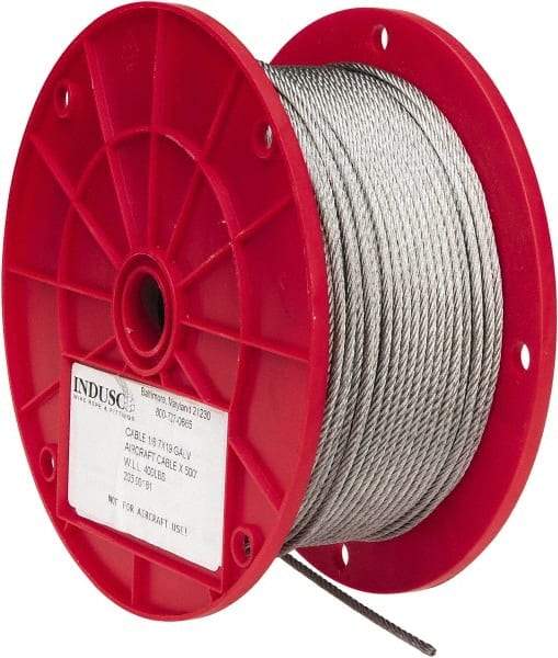 Value Collection - 1/8" Diam, Aircraft Cable - 1,760 Lb Breaking Strength, 7 x 19 Strand Core - USA Tool & Supply