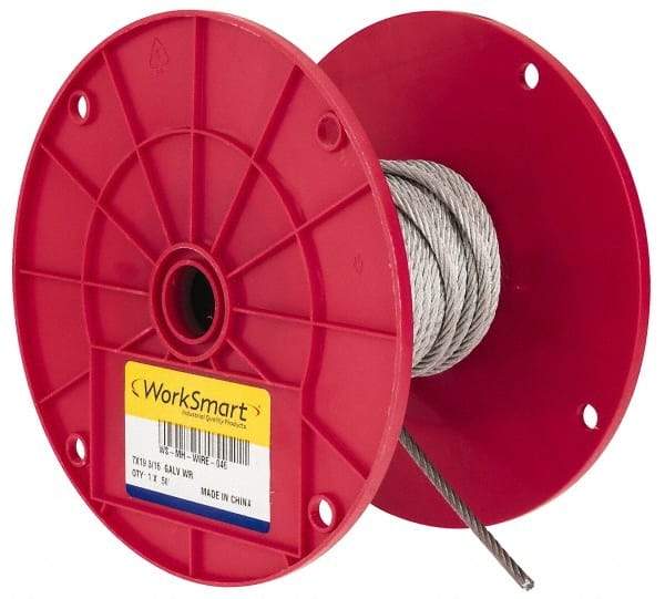 Value Collection - 3/16" Diam, Galvanized Steel Wire Rope - 4,200 Lb Breaking Strength, 7 x 19 Strand Core - USA Tool & Supply