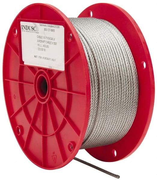 Value Collection - 1/8" Diam, Galvanized Steel Wire Rope - 2,000 Lb Breaking Strength, 7 x 19 Strand Core - USA Tool & Supply