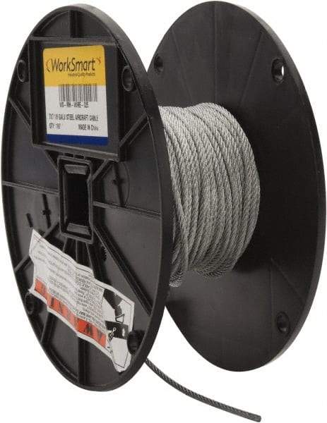 Value Collection - 1/8" Diam, Aircraft Cable - 1,700 Lb Breaking Strength, 7 x 7 Strand Core - USA Tool & Supply