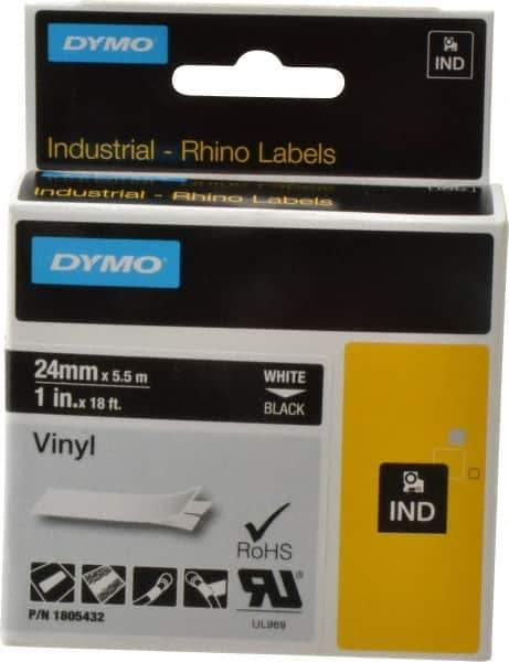 Dymo - 1" Wide x 216" Long, Black Vinyl Label Printer Cartridge - For RHINO 6000, 6500 - USA Tool & Supply