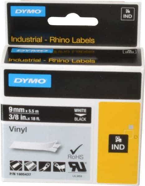 Dymo - 3/8" Wide x 216" Long, Black Vinyl Label Printer Cartridge - For RHINO 1000, 3000, 4200, 5000, 5200,6000, 6500 - USA Tool & Supply