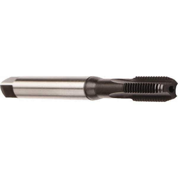 Emuge - M10x1.50 Metric Coarse 6HX 3 Flute Nitride Finish Cobalt Straight Flute Machine Tap - Modified Bottoming, Right Hand Thread, 100mm OAL, 22mm Thread Length, Oversize, Through Coolant - Exact Industrial Supply