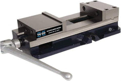TE-CO - 8" Jaw Width, 11" Jaw Opening Capacity, Horizontal Stationary Machine Vise - Manual Operation, 12,000 Lb Capacity, 1 Station, 24-1/2" Long x 5.51" High x 2-1/4" Deep, 2-1/4" Jaw Height - USA Tool & Supply