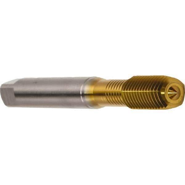 Emuge - M10x1.00 Metric Fine 6HX Modified Bottoming Thread Forming Tap - Cobalt, TiN Finish, 90mm OAL, 18mm Thread Length, Right Hand Thread, Series Druck - USA Tool & Supply