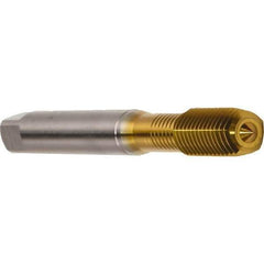 Emuge - M4x0.50 Metric Fine 6HX Modified Bottoming Thread Forming Tap - Cobalt, TiN Finish, 63mm OAL, 10mm Thread Length, Right Hand Thread, Series Druck - Exact Industrial Supply