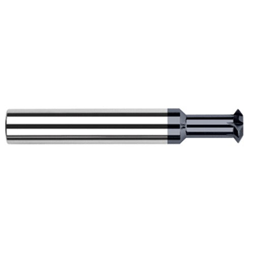 Double Angle Shank Cutters - 0.1250″ (1/8″) Cutter Diameter × 0.0050″ Radius × 0.0670″ Width × 0.1870″ (3/16″) Neck Length Carbide Double Angle Shank Cutter, 4 Flutes, AlTiN Coated - Exact Industrial Supply