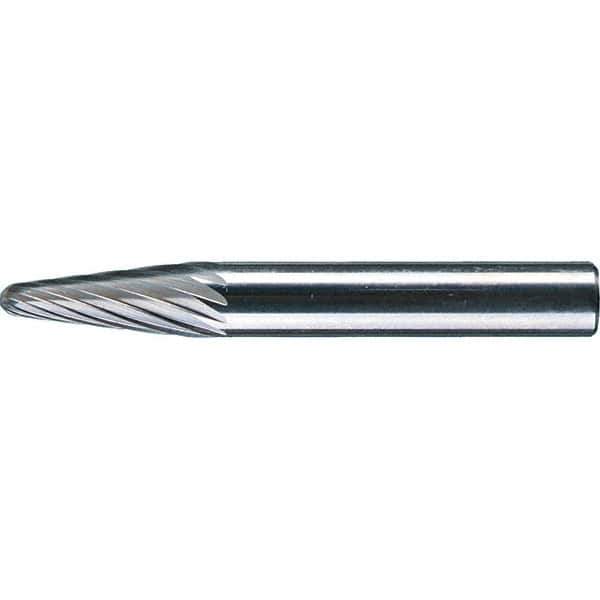 PFERD - 1/4" Cut Diam, 1/4" Shank Diam, 14° Taper Head Single Cut Burr - Tungsten Carbide, 5/8" LOC, 1-15/16" OAL - USA Tool & Supply