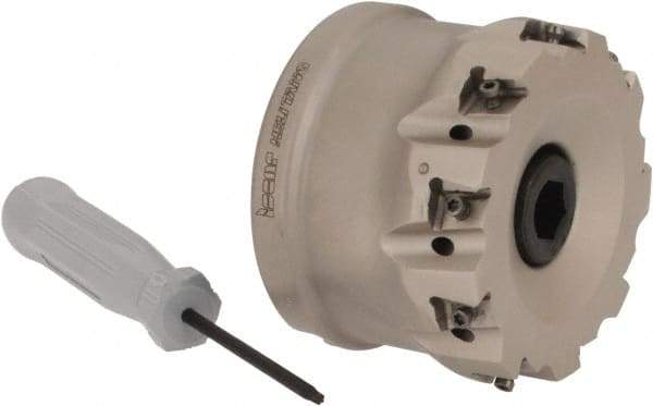 Iscar - 9 Inserts, 2-1/2" Cut Diam, 1" Arbor Diam, 0.315" Max Depth of Cut, Indexable Square-Shoulder Face Mill - 0/90° Lead Angle, 1-3/4" High, T490 LN.T 0804 Insert Compatibility, Through Coolant, Series Helitang - USA Tool & Supply