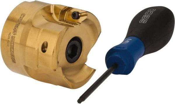 Seco - 2" Cut Diam, 0.295" Max Depth, 3/4" Arbor Hole, 3 Inserts, XPKX12 Insert Style, Indexable Copy Face Mill - R220.97-12 Cutter Style, 30,000 Max RPM, 1.77" High, Through Coolant, Series R220 - USA Tool & Supply