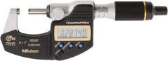 Mitutoyo - 0 to 1 Inch Range, 0.0001 Inch Resolution, Rapid Measurement, IP65 Electronic Outside Micrometer - 0.0001 Inch Accuracy, Ratchet Stop Thimble, Carbide Face, SR44 Battery, Plastic Case, Includes NIST Traceable Certification of Inspection - USA Tool & Supply