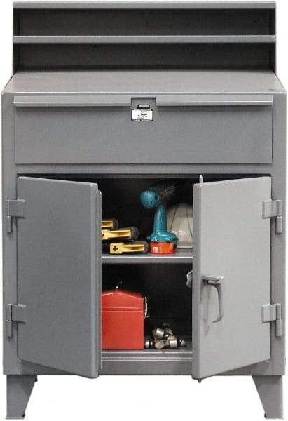 Strong Hold - 1 Drawer Shop Desk - 36 Inch Wide x 28 Inch Deep x 54 Inch High, Dark Gray - USA Tool & Supply