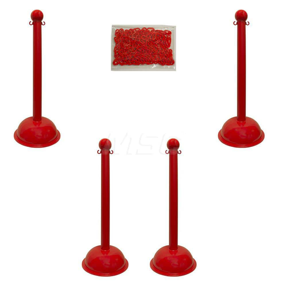 Barrier Rope & Chain; Type: Stanchion & Chain Kit; Material: Plastic; Color: Red; Rope/Chain Material: Plastic; Hook Fitting Material: None; Snap End Material: None; Color: Red; Length (Feet): 30.00; 30.000; Overall Length: 30.00; Includes: (6) Complete R