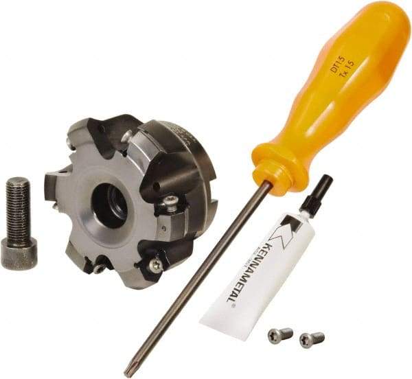 Kennametal - 2" Cut Diam, 3/4" Arbor Hole, 4.3mm Max Depth of Cut, 30° Indexable Chamfer & Angle Face Mill - 6 Inserts, HNGJ 0604... Insert, Series Dodeka - USA Tool & Supply