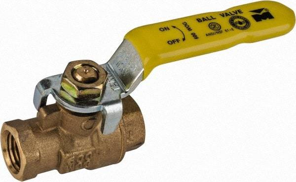 Value Collection - 1/4" Pipe, Full Port, Brass Packing Gland Ball Valve - Inline - Two Way Flow, IPS Ends, Lever Handle, 600 WOG, 150 WSP - USA Tool & Supply