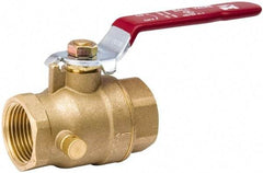 Value Collection - 1/2" Pipe, Full Port, Brass Side Drain Ball Valve - Inline - Two Way Flow, IPS Ends, Lever Handle, 500 WOG, 150 WSP - USA Tool & Supply