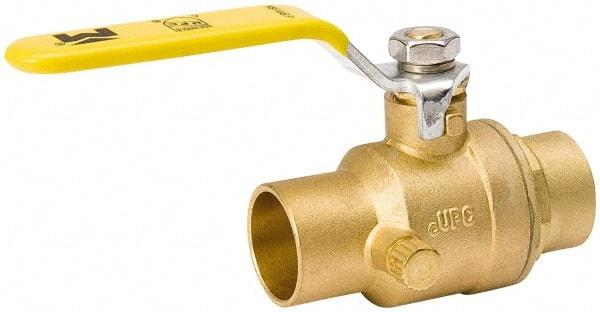 Value Collection - 1/2" Pipe, Full Port, Brass Side Drain Ball Valve - Inline - Two Way Flow, C x C Ends, Lever Handle, 500 WOG, 150 WSP - USA Tool & Supply