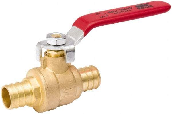 Value Collection - 1/2" Pipe, Full Port, Brass Standard Ball Valve - Inline - Two Way Flow, Pex Ends, Lever Handle, 600 WOG, 150 WSP - USA Tool & Supply