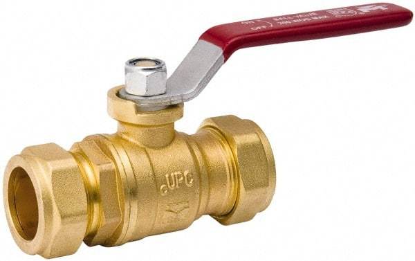 Value Collection - 1/2" Pipe, Full Port, Brass Standard Ball Valve - Inline - Two Way Flow, Comp Ends, Lever Handle, 200 WOG, 150 WSP - USA Tool & Supply
