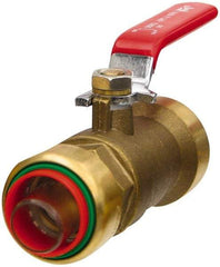 Value Collection - 3/4" Pipe, Full Port, Brass Standard Ball Valve - Inline - Two Way Flow, Push Fit Ends, Lever Handle, 200 WOG, 150 WSP - USA Tool & Supply