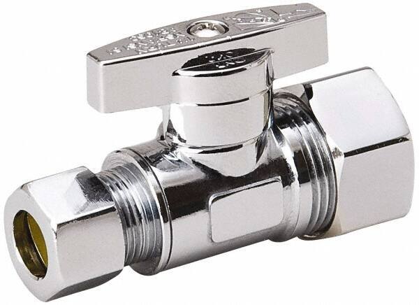 Value Collection - Compression 5/8 Inlet, 125 Max psi, Chrome Finish, Brass Water Supply Stop Valve - 3/8 Compression Outlet, Straight, Chrome Handle, For Use with Any Water Supply Shut Off Application - USA Tool & Supply