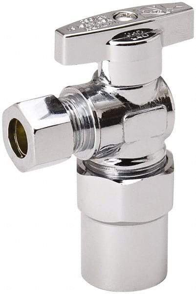 Value Collection - CPVC 1/2 Inlet, 125 Max psi, Chrome Finish, Brass Water Supply Stop Valve - 3/8 Compression Outlet, Angle, Chrome Handle, For Use with Any Water Supply Shut Off Application - USA Tool & Supply