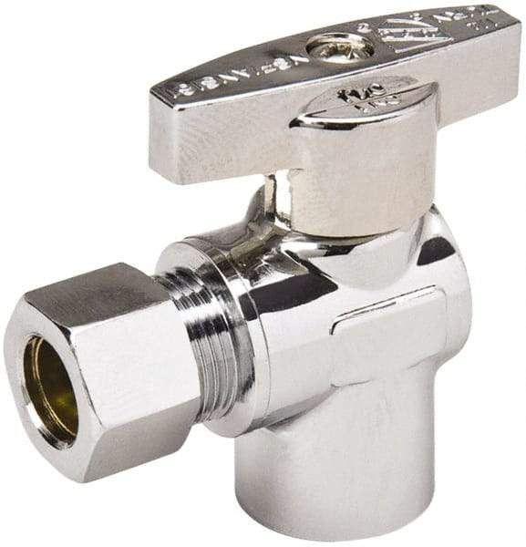 Value Collection - Sweat 1/2 Inlet, 125 Max psi, Chrome Finish, Brass Water Supply Stop Valve - 3/8 Compression Outlet, Angle, Chrome Handle, For Use with Any Water Supply Shut Off Application - USA Tool & Supply