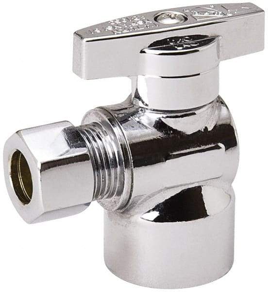 Value Collection - FIP 1/2 Inlet, 125 Max psi, Chrome Finish, Brass Water Supply Stop Valve - 3/8 Compression Outlet, Angle, Chrome Handle, For Use with Any Water Supply Shut Off Application - USA Tool & Supply