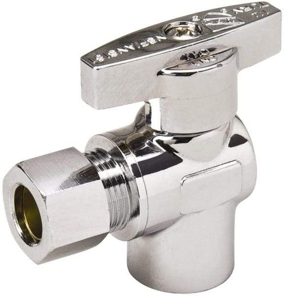 Value Collection - FIP 3/8 Inlet, 125 Max psi, Chrome Finish, Brass Water Supply Stop Valve - 3/8 Compression Outlet, Angle, Chrome Handle, For Use with Any Water Supply Shut Off Application - USA Tool & Supply