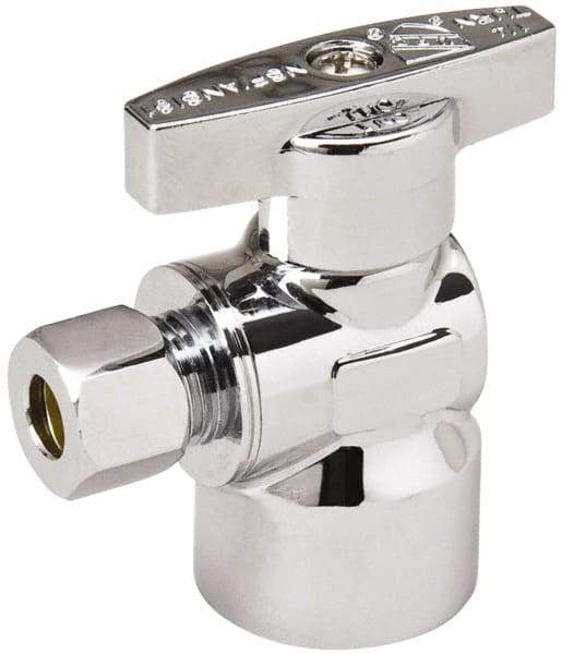 Value Collection - FIP 1/2 Inlet, 125 Max psi, Chrome Finish, Brass Water Supply Stop Valve - 1/4 Compression Outlet, Angle, Chrome Handle, For Use with Any Water Supply Shut Off Application - USA Tool & Supply