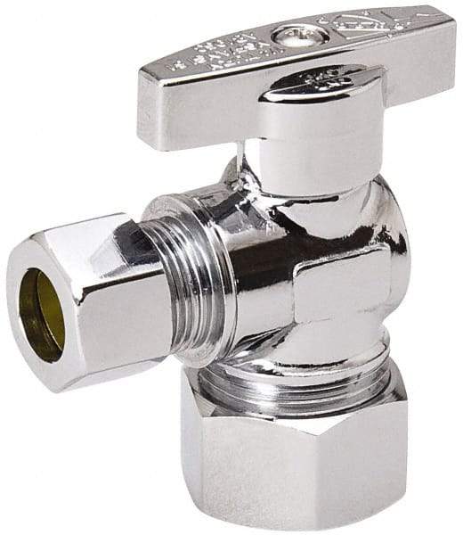 Value Collection - Compression 5/8 Inlet, 125 Max psi, Chrome Finish, Brass Water Supply Stop Valve - 3/8 Compression Outlet, Angle, Chrome Handle, For Use with Any Water Supply Shut Off Application - USA Tool & Supply