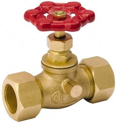 Value Collection - 3/4" Pipe, 125 psi WOG Rating, Brass Stop & Waste Valve - Lobe Type Handle, Comp End Connections, Use with Water, Oil, Air - USA Tool & Supply