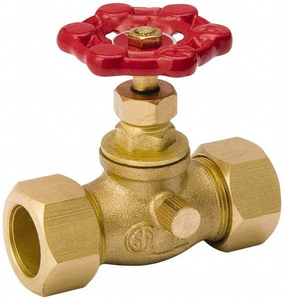 Value Collection - 1/2" Pipe, 125 psi WOG Rating, Brass Stop & Waste Valve - Lobe Type Handle, Comp End Connections, Use with Water, Oil, Air - USA Tool & Supply