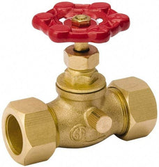 Value Collection - 1/2" Pipe, 125 psi WOG Rating, Brass Stop & Waste Valve - Lobe Type Handle, Comp End Connections, Use with Water, Oil, Air - USA Tool & Supply
