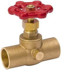 Value Collection - 3/4" Pipe, 125 psi WOG Rating, Brass Stop & Waste Valve - Lobe Type Handle, C x C End Connections, Use with Water, Oil, Air - USA Tool & Supply