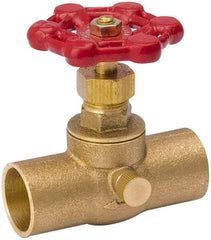 Value Collection - 3/8" Pipe, 125 psi WOG Rating, Brass Stop & Waste Valve - Lobe Type Handle, C x C End Connections, Use with Water, Oil, Air - USA Tool & Supply