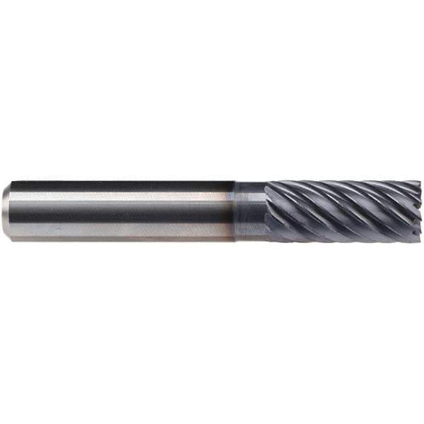 Emuge - 12mm Diam, 26mm LOC, 12 Flute Solid Carbide Roughing & Finishing End Mill - TiAlN Finish, 83mm OAL, 12mm Shank Diam, Cylindrical Shank, 40° Helix, Long Length - USA Tool & Supply