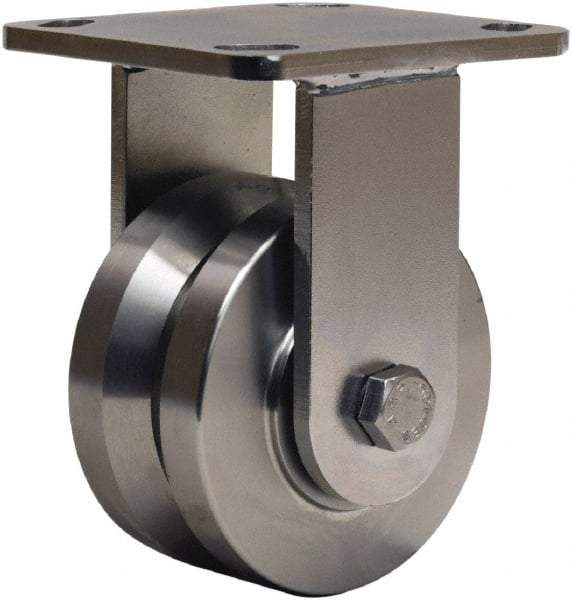 Hamilton - 4" Diam x 2" Wide, Stainless Steel Rigid Caster - 850 Lb Capacity, Top Plate Mount, 4" x 4-1/2" Plate, Stainless Steel Precision Ball Bearing - USA Tool & Supply