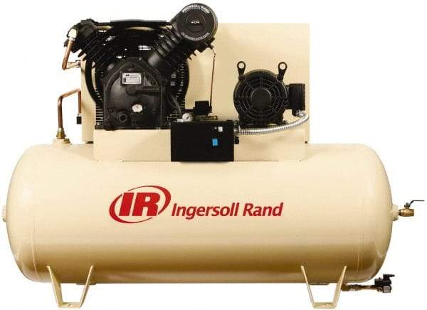 Ingersoll-Rand - 10 hp, 120 Gal Stationary Electric Horizontal Screw Air Compressor - Three Phase, 175 Max psi, 35 CFM, 460 Volt - USA Tool & Supply