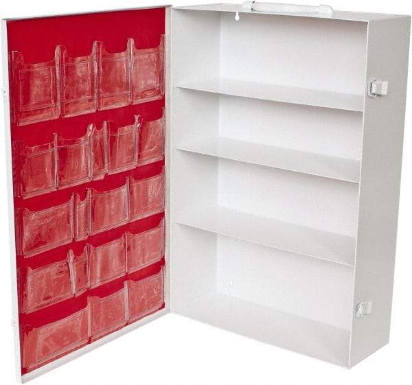 Medique - 15-1/8 Inch Wide x 5-1/8 Inch Deep x 21-1/8 Inch High, Fixed Industrial Empty First Aid Cabinet - Metal, Horizontal, 4 Shelves, White - USA Tool & Supply