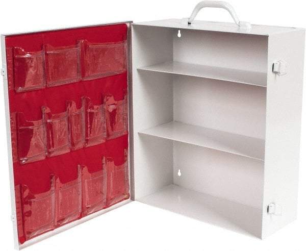 Medique - 15-3/4 Inch Wide x 5-3/8 Inch Deep x 16-3/4 Inch High, Fixed Industrial Empty First Aid Cabinet - Metal, Horizontal, 3 Shelves, White - USA Tool & Supply