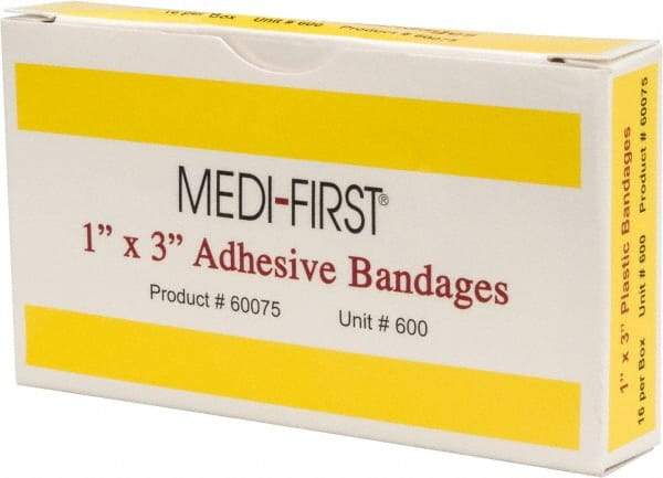 Medique - 3" Long x 1" Wide, General Purpose Self-Adhesive Bandage - Yellow, Plastic Bandage - USA Tool & Supply