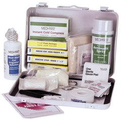 Medique - 24 Piece, 10 Person, Multipurpose/Auto/Travel First Aid Kit - 9-1/2" Wide x 2-3/4" Deep x 6-3/4" High, Metal Case - USA Tool & Supply