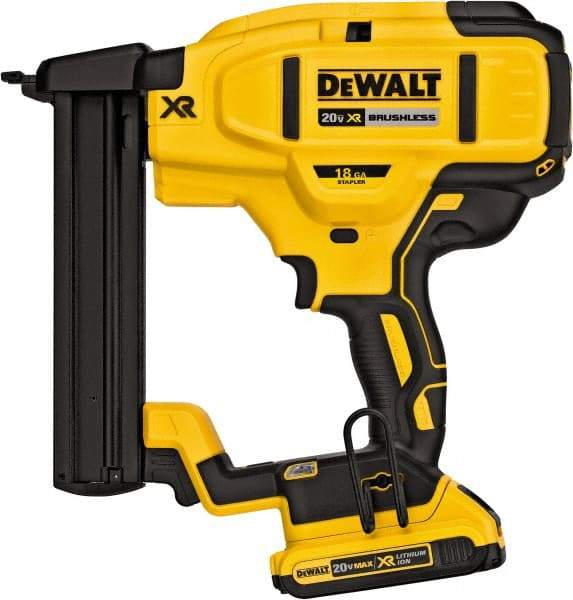 DeWALT - 1/4" Crown, 18 Gauge, 100 Staple Capacity Power Stapler - Includes Kit Bag; 20V Max Battery - USA Tool & Supply